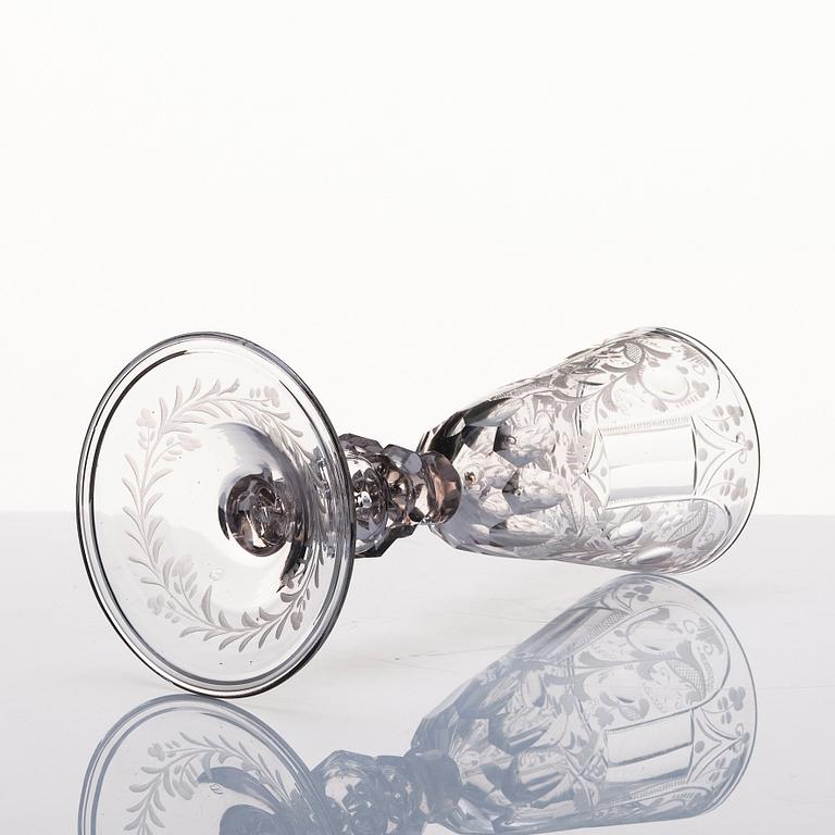 A large German cut and engraved goblet, 18th Century.