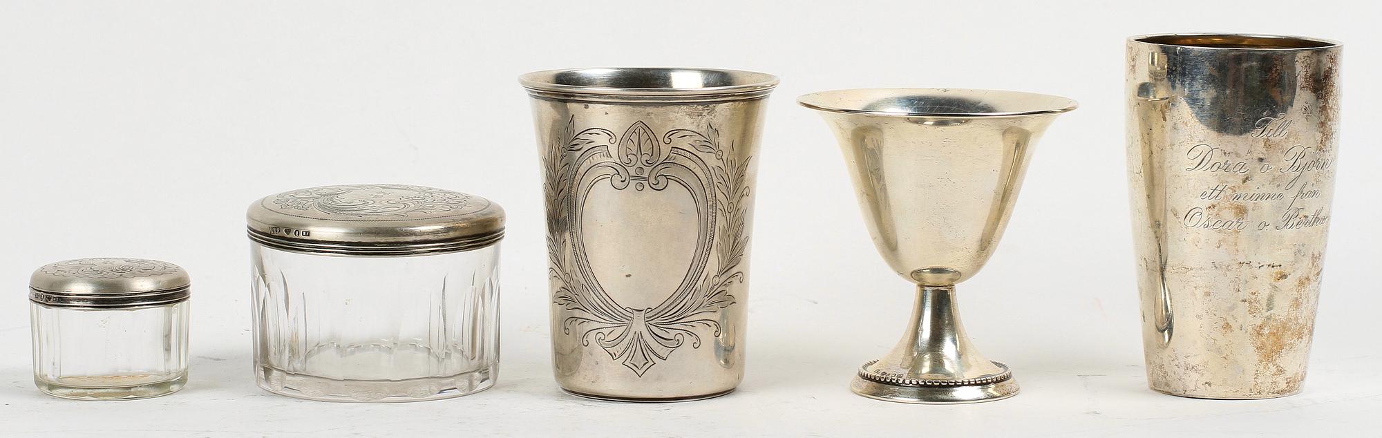 PARTI SILVER, 5 delar, bl a GAB och K Anderson, 1800-1900-tal.