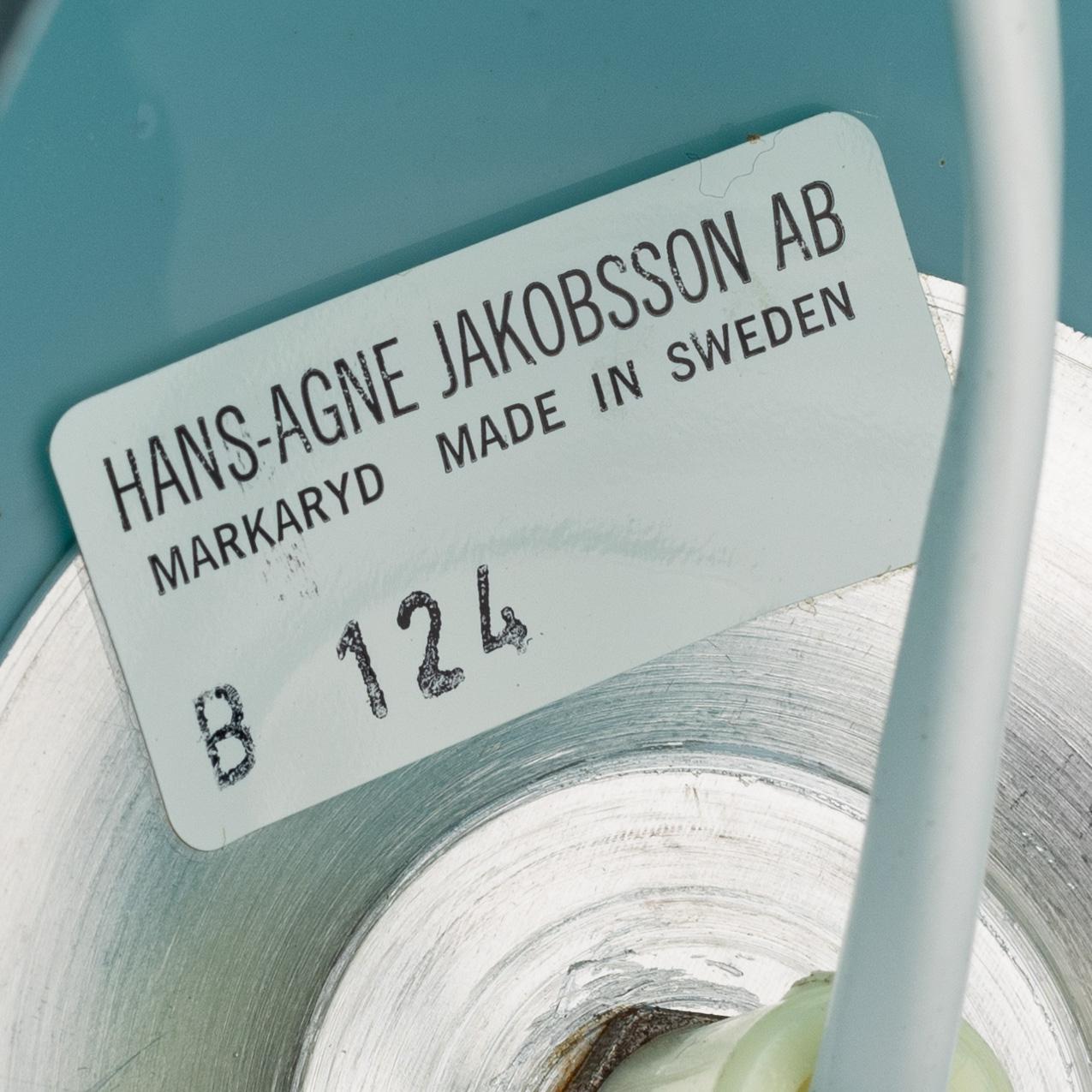 Hans-Agne Jakobsson, a glass and brass model B124 table light, Markaryd, second half of the 20th Century.