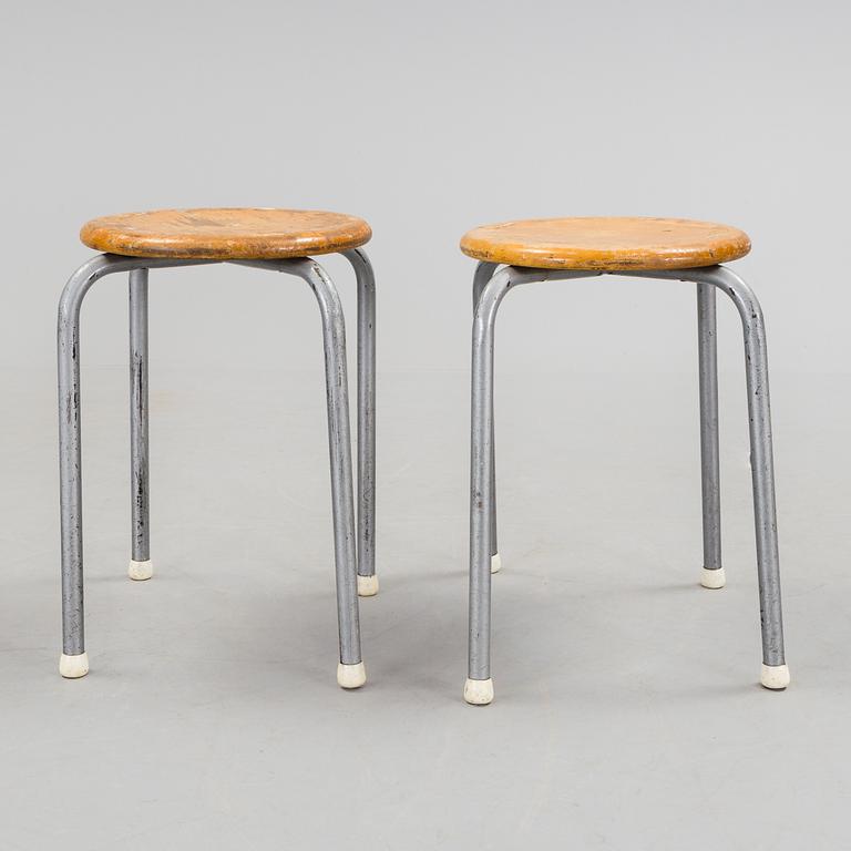 Eight birch stools, mid 20th Century.