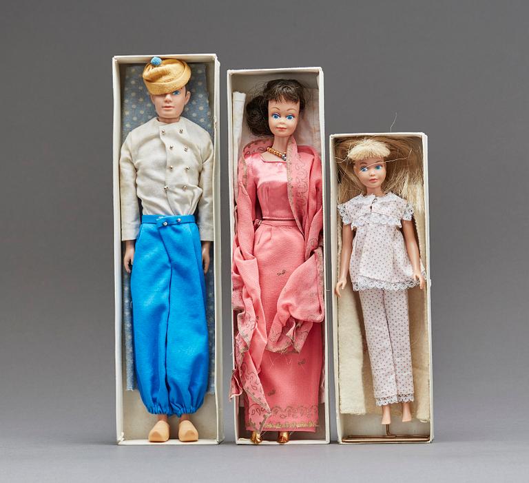 BARBIEDOCKOR, 3 st, Mattel, omkring 1960.
