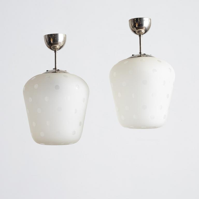 Flygsfors Glasbruk, a pair of model "513 P" ceiling lamps, 1940s-50s.