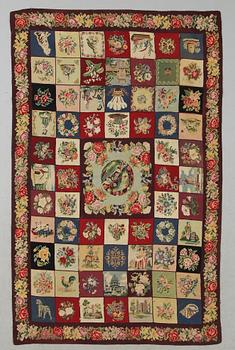 TEXTIL/MATTA, handbroderad, omkring år 1900.