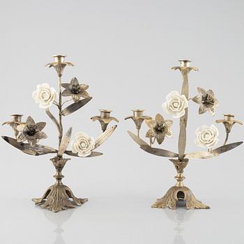 Three nickle-plated  candelabras, France, first half of the 20th century.