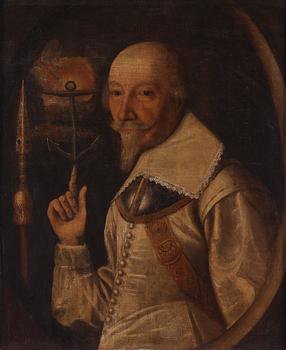 846. Michiel Jansz. van Mierevelt Hans art, Porträtt av herre pekandes på Hoppet.