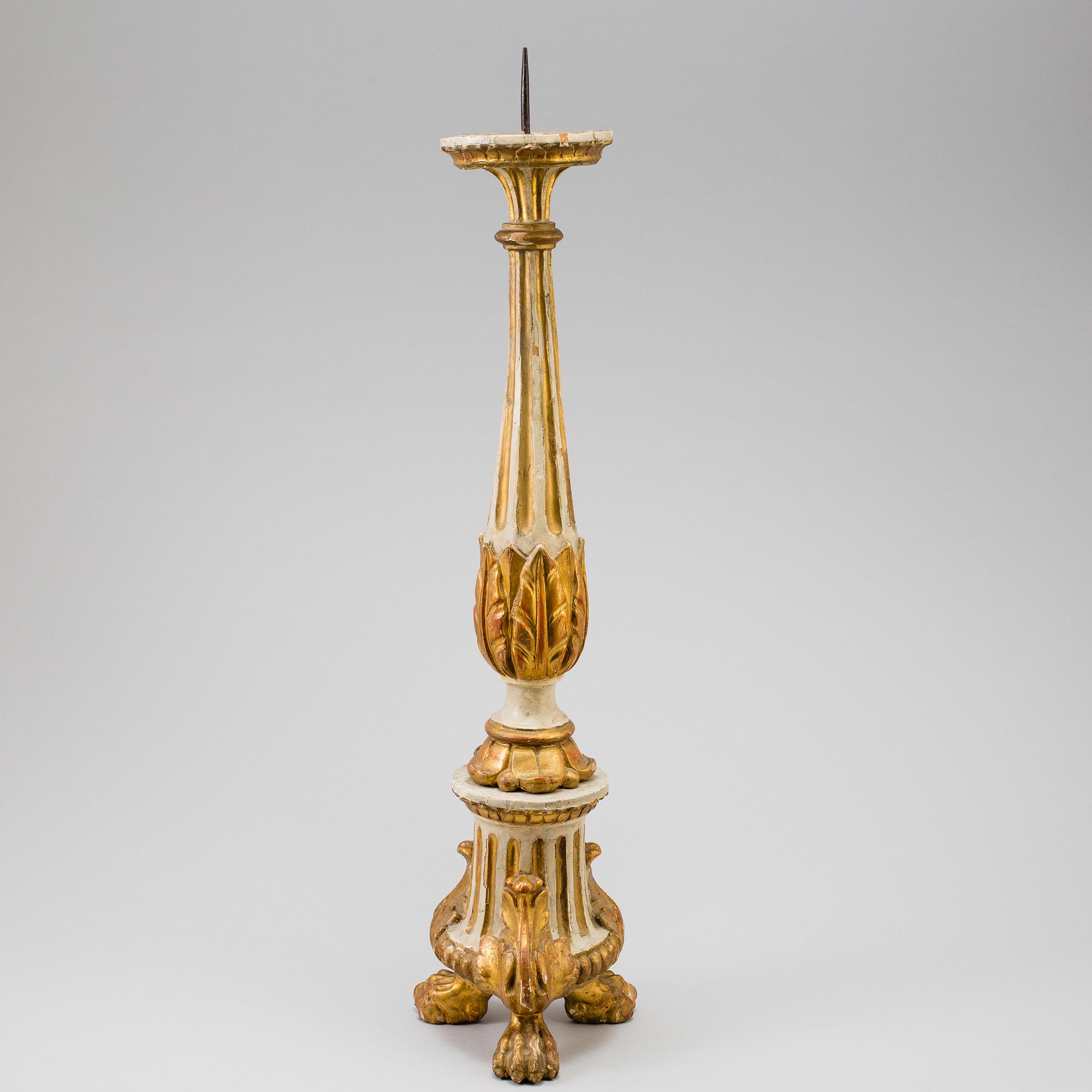 LJUSSTAKE, målat och bronserat trä,  1800-tal.