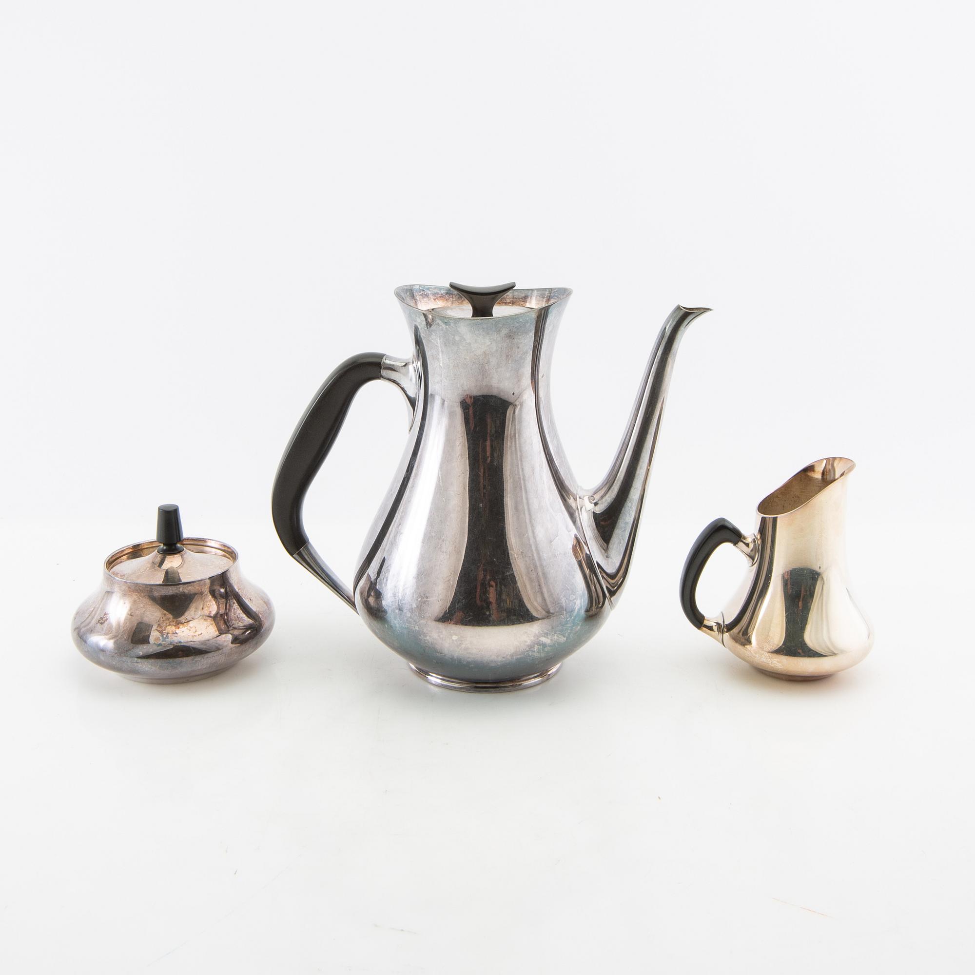 Hans Bunde coffee service 3 dl Cohr Denmark silver plate mid-20th century.