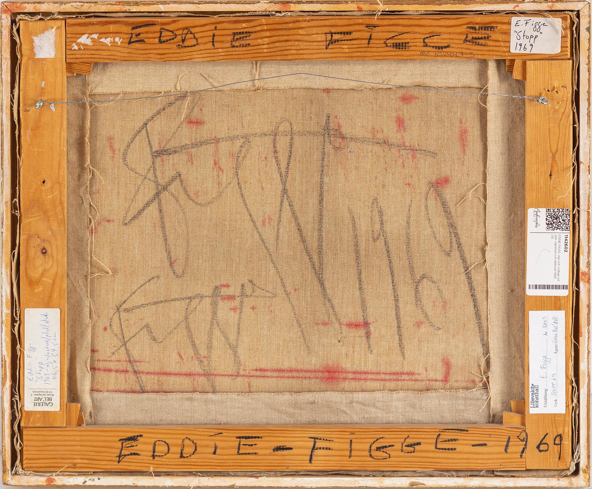 EDDIE FIGGE, oil and collage on canvas, signed and dated 1969.