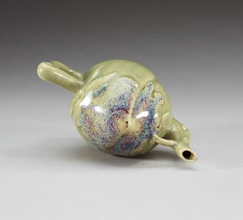 A celadon and chün glazed Cadogan water pot, late Qing dynasty.