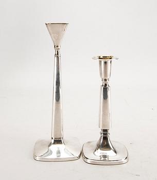A Swedish 20th century set of two pairs of candlesticks mark of T Eldh Göteborg 1968-70.