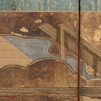 A Japanese six fold screen, Meiji (1868-1912).