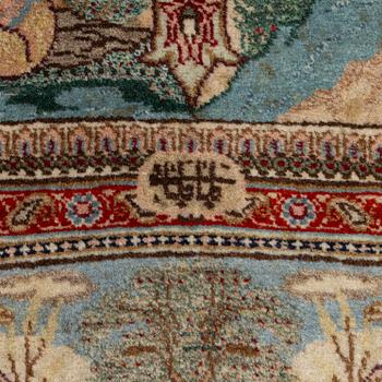 Rug, Tabriz, figural, signed Tabatabai, approx. 210 x 138 cm.