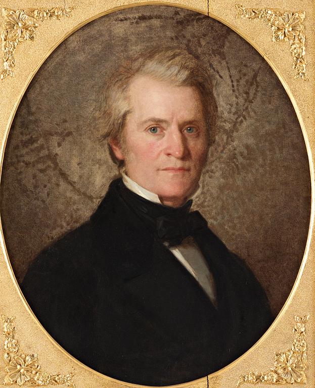 Uno Troili, Porträtt av Professor Anders Retzius (Lund 1796-1860 Stockholm), bröstbild, svart rock med spännhalsduk.