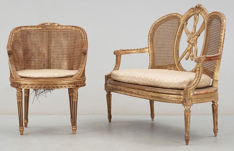 SOFFA samt FÅTÖLJ, sekelskiftet 1800/1900-tal.