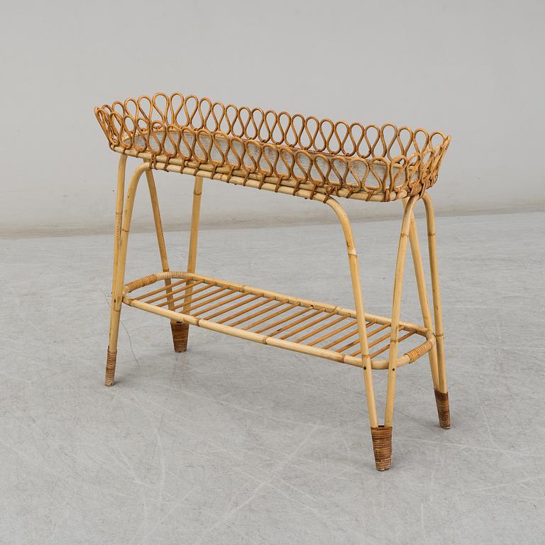 A bamboo and rattan Swedish Modern plant stand, 1940's.