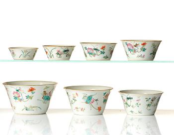 A set with seven famille rose bowls, Qing dynasty, 19th Century.