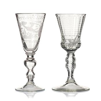 520. A german cut glass beaker, and a an engraved beaker, 18th century.