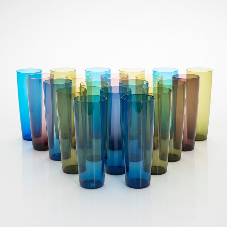 Tapio Wirkkala, a set of 20 juice glasses, model 2204, Iittala, Finland. In production 1956-1969.