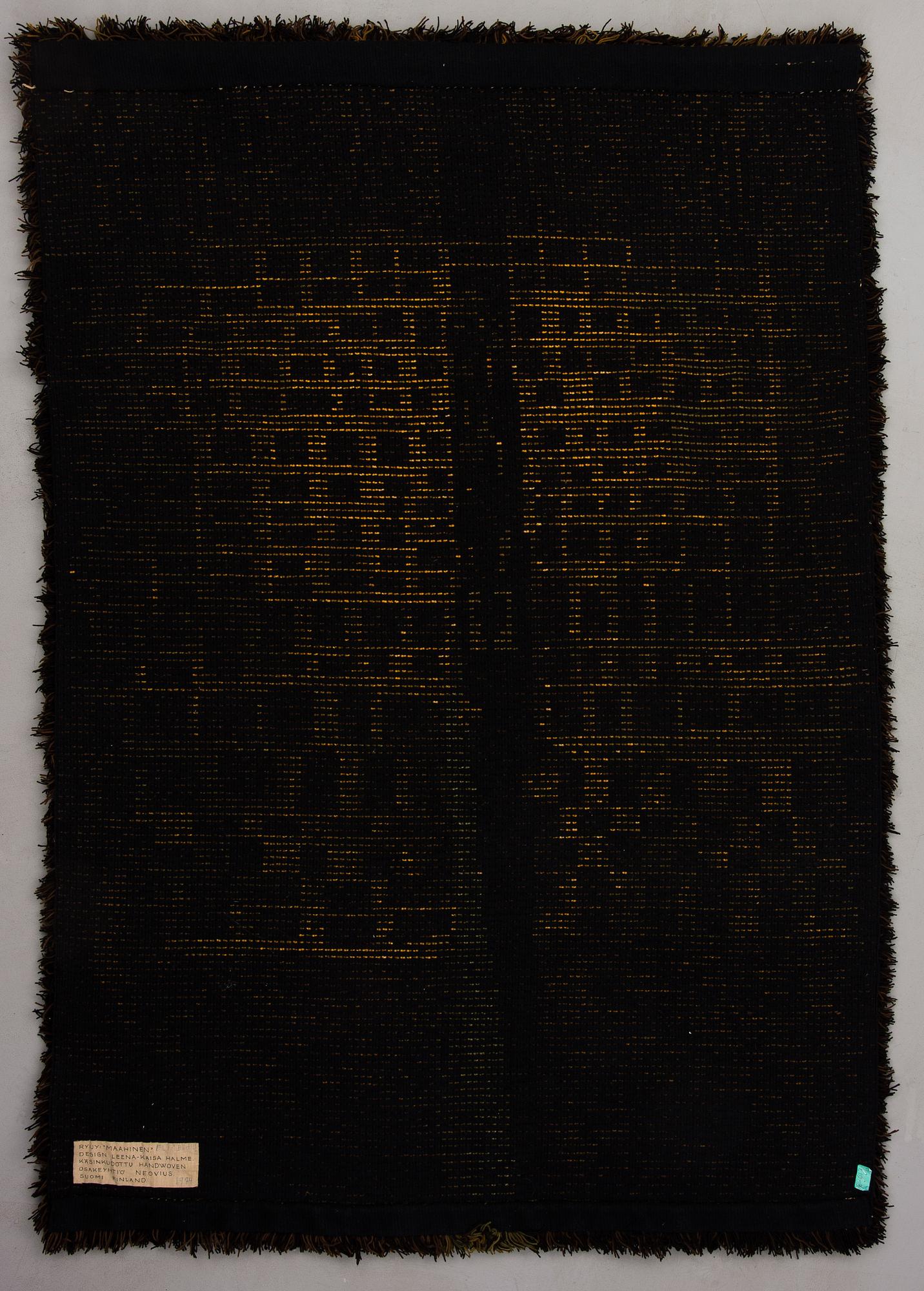 LEENA-KAISA HALME, RYA, "Maahinen", Osakeyhtiö Neovius, Finland, 1974. 174 x 120 cm.