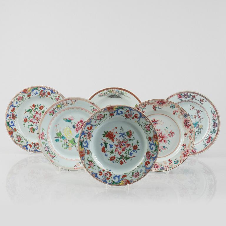 Six export porcelain plates, China, Yongcheng (1723-35) & Qianlong (1736-95).