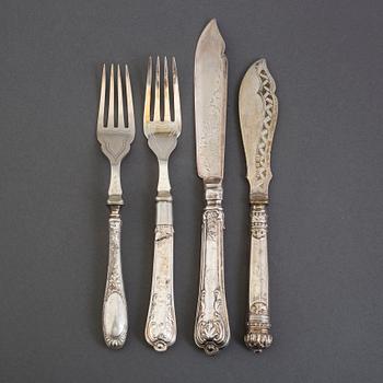 FISKBESTICK, silver och nysilver, 22 delar, Sheffield, England, 1904.