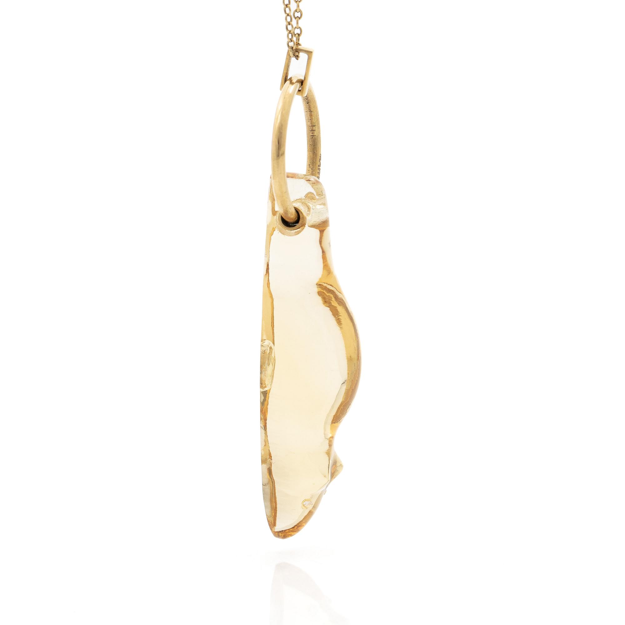 Necklace, 17K gold with citrine in the form of a sweet wrapper.