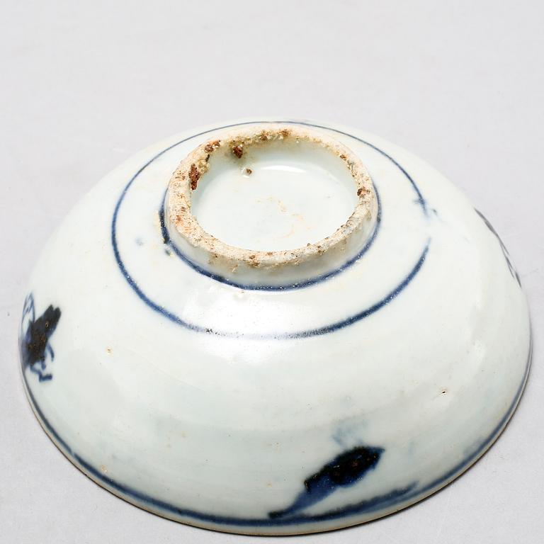 Two blue and white Chinese bowls from Ming Dynasty, 1368-1644.