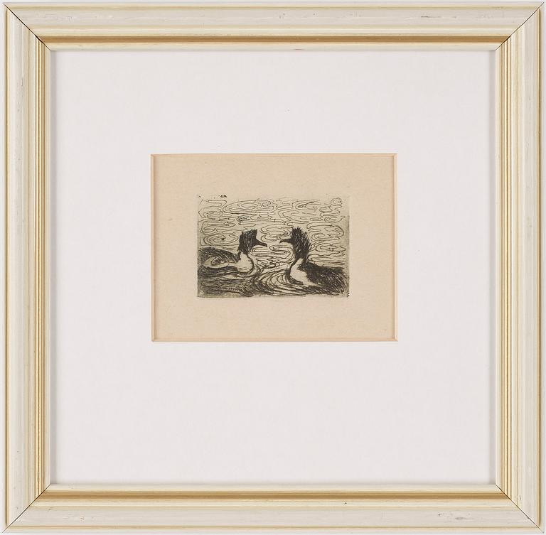 AXEL TÖRNEMAN, teckningar i akvarell, etsning, kolkrita samt blyerts, tot 4 st, delvis signerade.