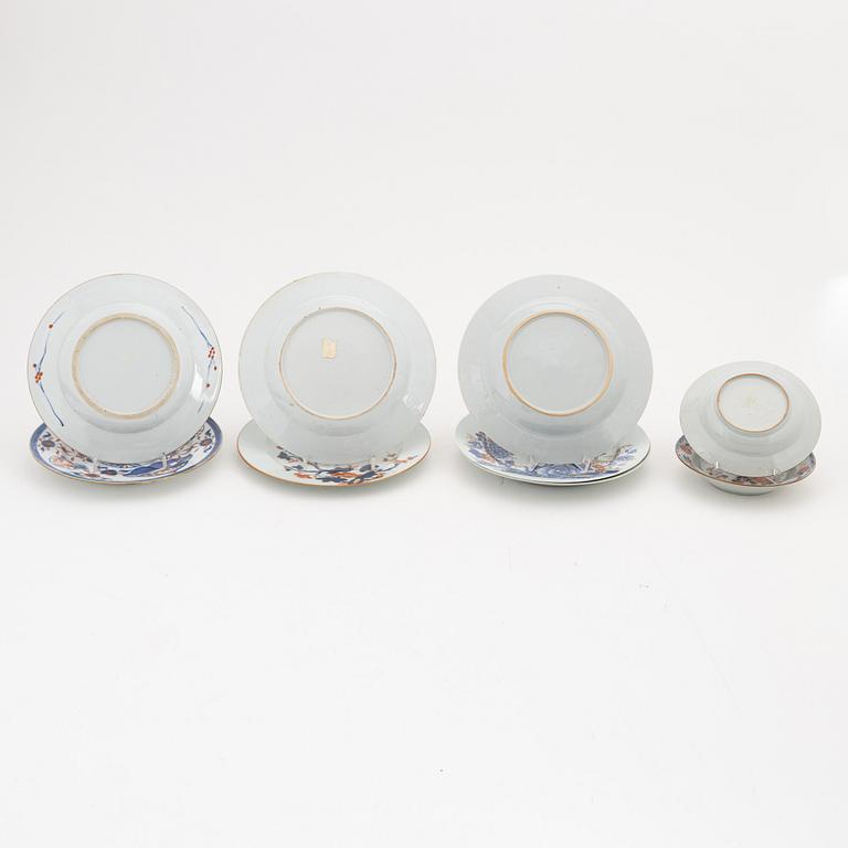 A group of seven (3+2+1+1) imari plates and two imari dessert dishes, Qing dynasty, 18th century.