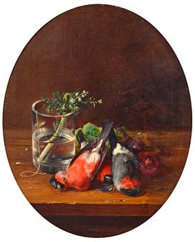 256. Henrik Theodor Lundh, STILL LIFE WITH BULLFINCHES.