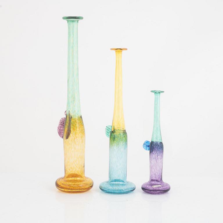 Bertil Vallien, three vases, "Wind Pipe", Kosta Boda, Sweden.