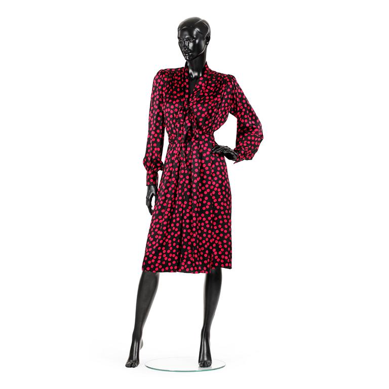 YVES SAINT LAURENT, a black and red silk dress.