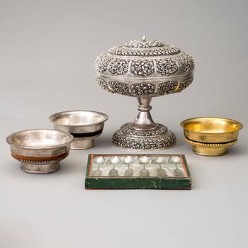 3 KULHOJA, KANNELLINEN ASTIA JA TEELUSIKOITA 6  KPL, Mongoolia/Kiina 1900-luku.