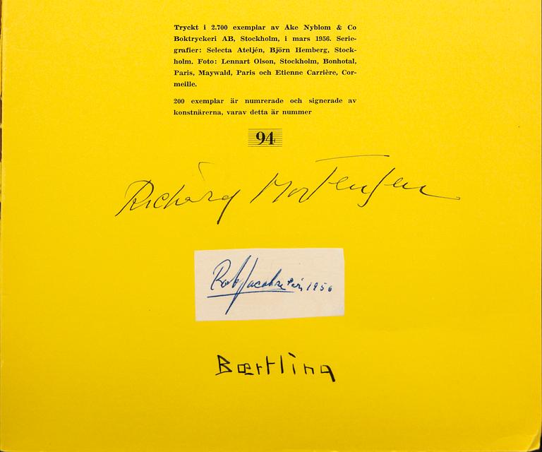 "Konkret Realism, Baertling, Jacobsen, Mortensen", catalog signed 94/200, with silkscreen prints, Stockholm 1956.