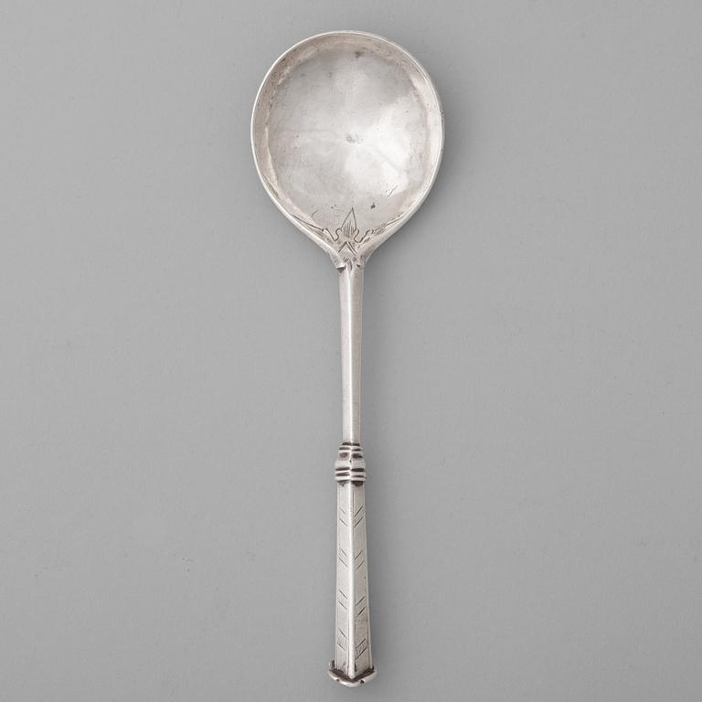 A possilbly Danish 17th century silver spoon, unmarked, dated 1654.