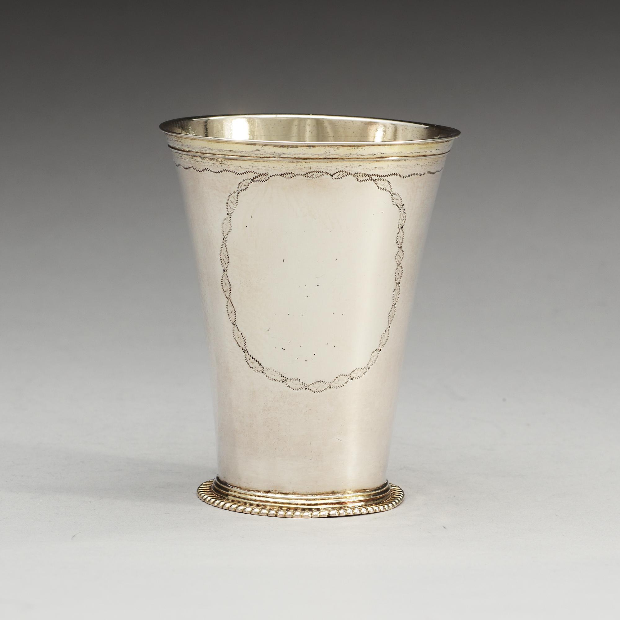 A Swedish 18th century parcel-gilt beaker, makers mark of Sven T. Röding, Växjö (1736-1754).