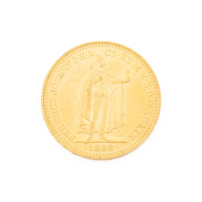 Gold coin, Hungary, 20 Korona, 1892.