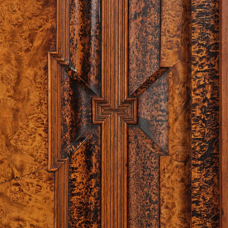 A Swedish late baroque burr-alder cabinet, first part 18th century.