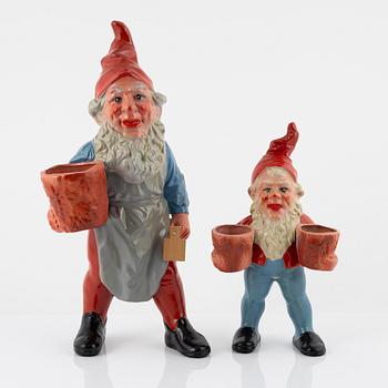 Two earthenware gnomes, second half of the 20th century.