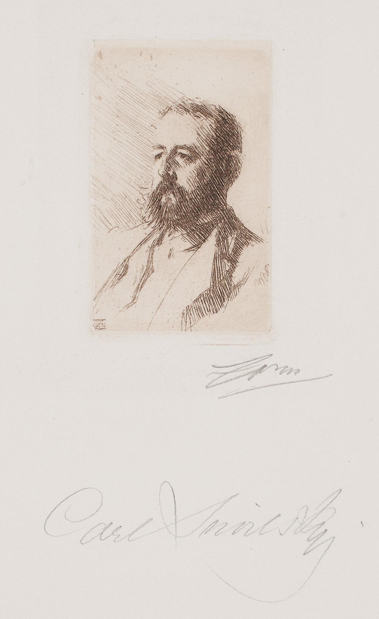 ANDERS ZORN, etsning (II état av II), 1888, signerad med blyerts av Zorn samt av Snoilsky.