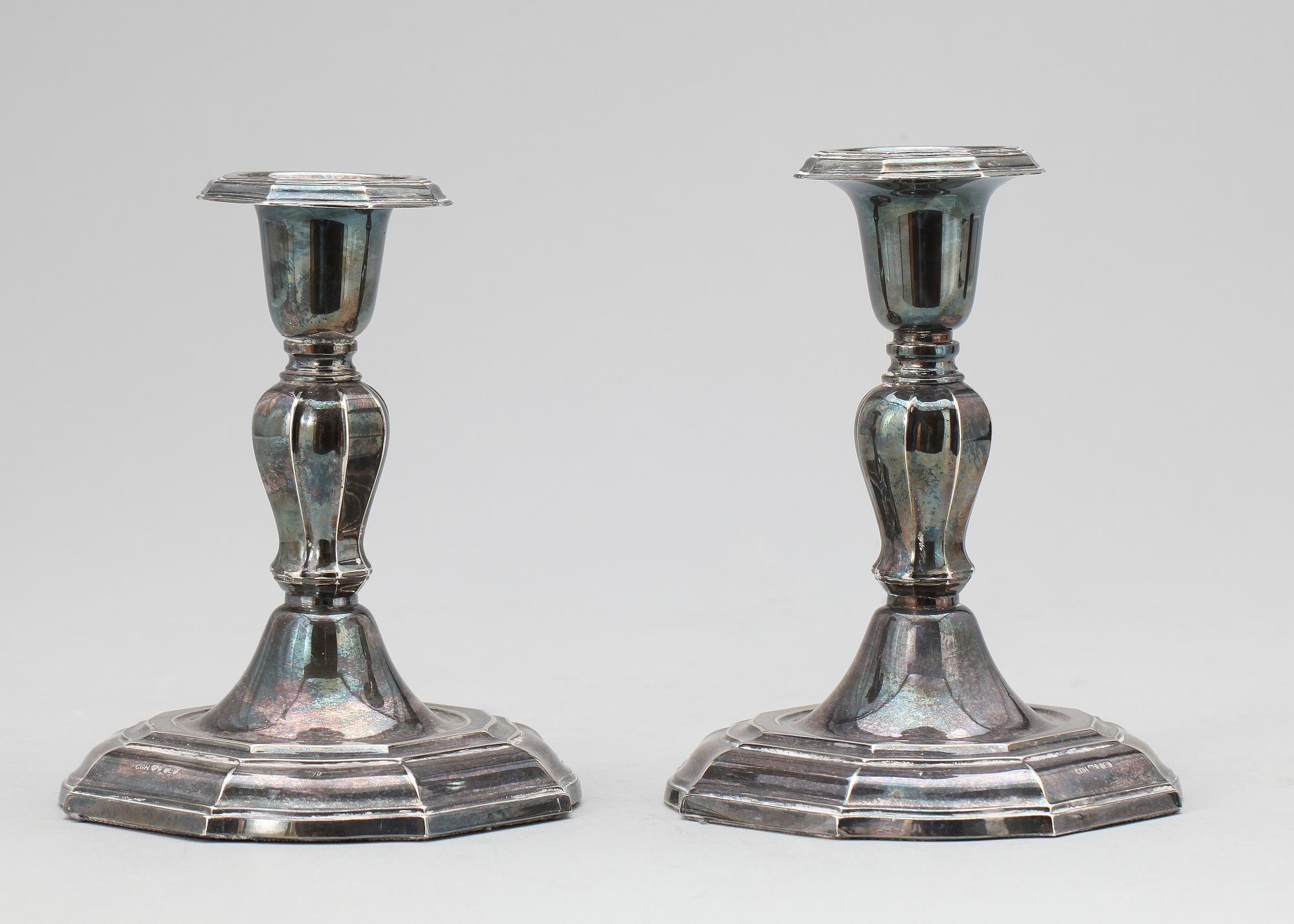 LJUSSTAKAR, ett par, silver, C G Hallberg, Stockholm. 1931.