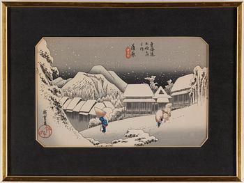 ANDO UTAGAWA HIROSHIGE (6), UTAMARA, and SHARAKU (2) colour woodblock prints. Japan, 20th century.