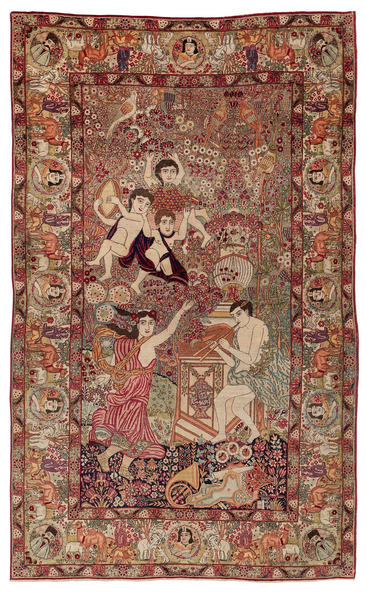 Matta, antik figural Kirman, södra Persien, ca 216 x 132 cm.