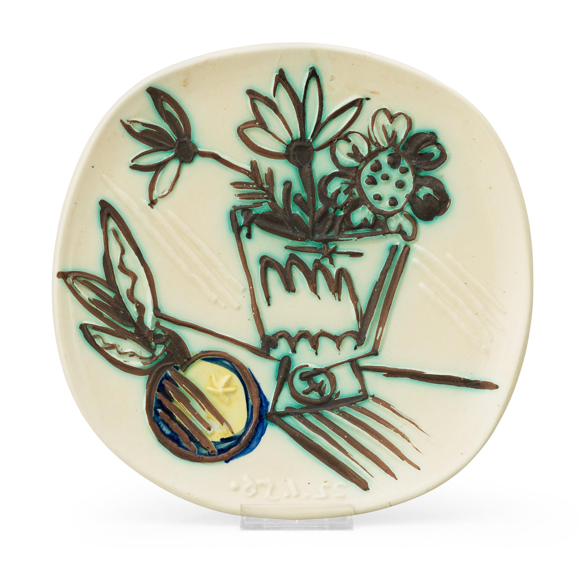 A Pablo Picasso faience dish, 'Bouquet à la pomme', Vallauris, France.