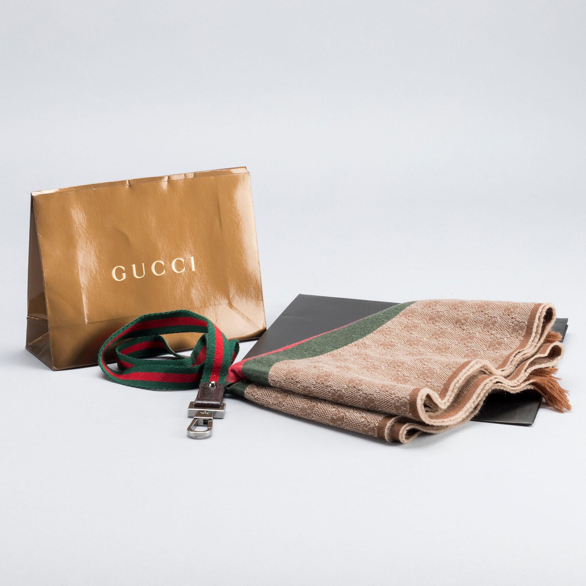 GUCCI, scarf and keychain.