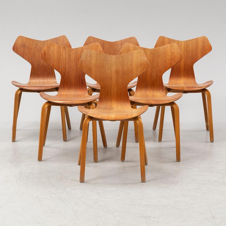 Arne Jacobsen, stolar, 6 st, "Grand Prix", Fritz Hansen, Danmark, 1950-tal.