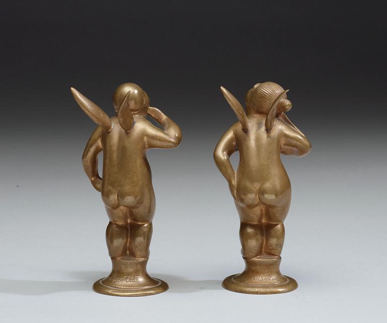 A pair of Nils Fougstedt bronze sculptures, foundry Otto Meyer, 1920's.