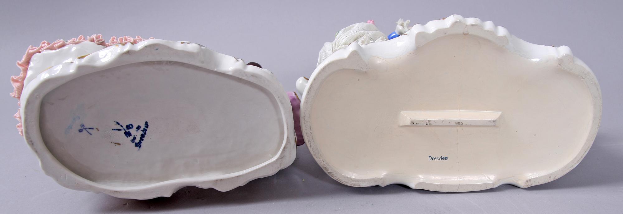 FIGURINER, 2 st, porslin, märkta Dresden, 1900-tal.