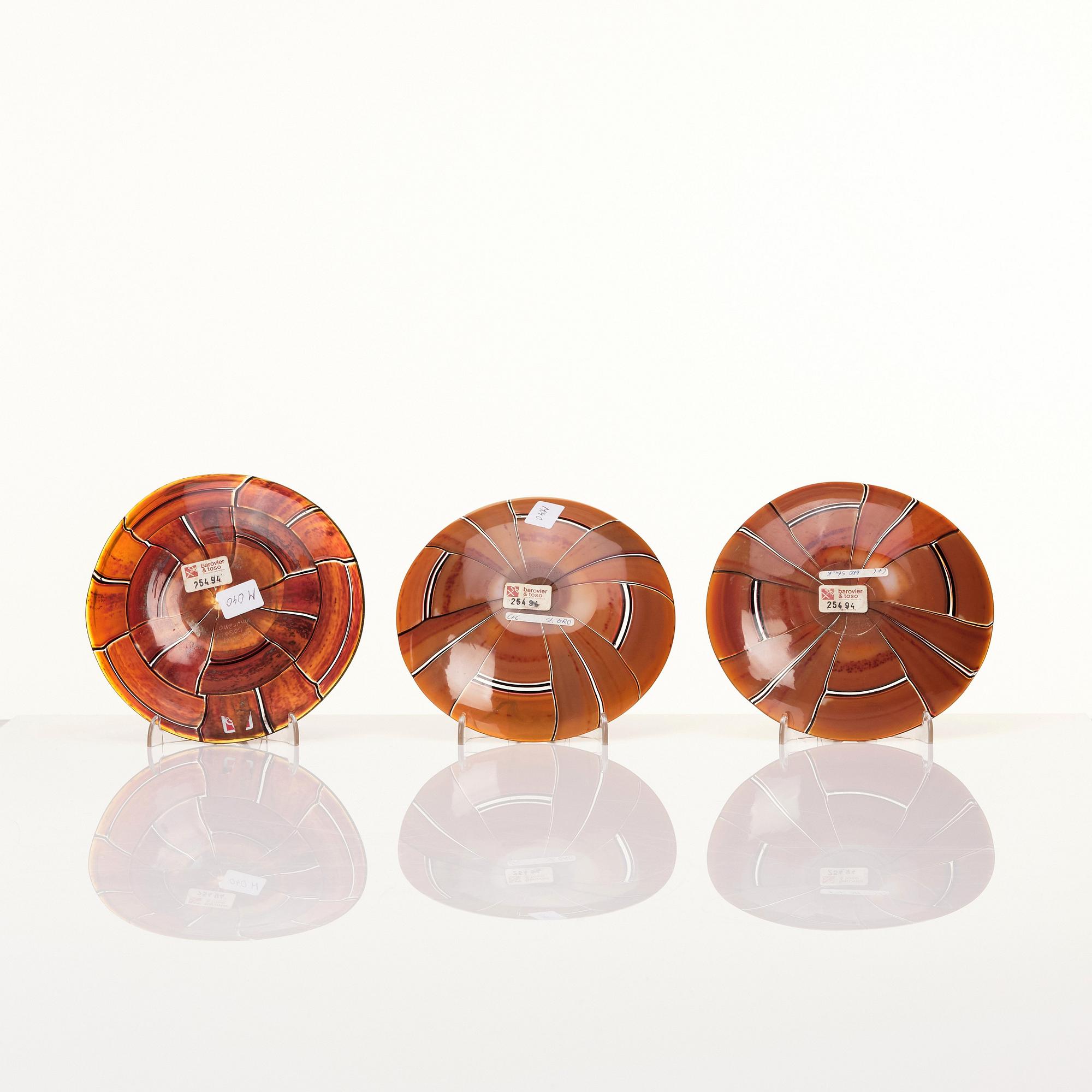 Ercole Barovier, a 'Tessere ambra' dish and three plates, Barovier & Toso Murano Italy 1950-1960s.