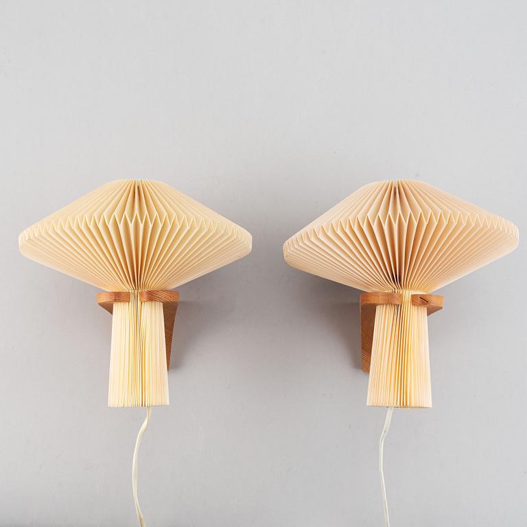 Vilhelm Wohlert, a set of two late 20th century model 204 wall lights for Le Klint, Denmark.